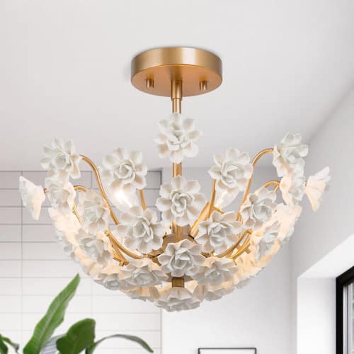 Mid-Century Modern Center Bowl Ceiling Light 3-Light Brass Gold