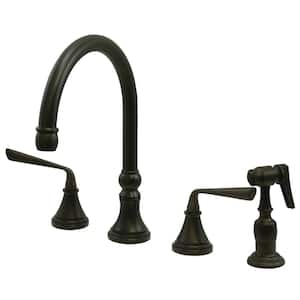 Silver Sage 2-Handle Deck Mount Widespread Kitchen Faucets with Brass Sprayer in Oil Rubbed Bronze