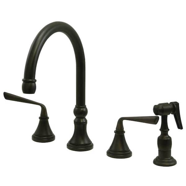 Kingston Brass Silver Sage 2-Handle Deck Mount Widespread Kitchen Faucets with Brass Sprayer in Oil Rubbed Bronze