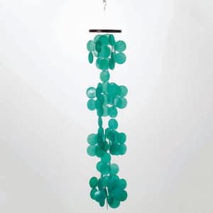 Asli Arts Collection 40 in. Capiz Waterfall Wind Chimes Patina Green Outdoor Patio Home Garden Decor