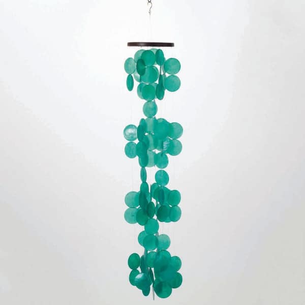 WOODSTOCK CHIMES Asli Arts Collection 40 in. Capiz Waterfall Wind Chimes Patina Green Outdoor Patio Home Garden Decor