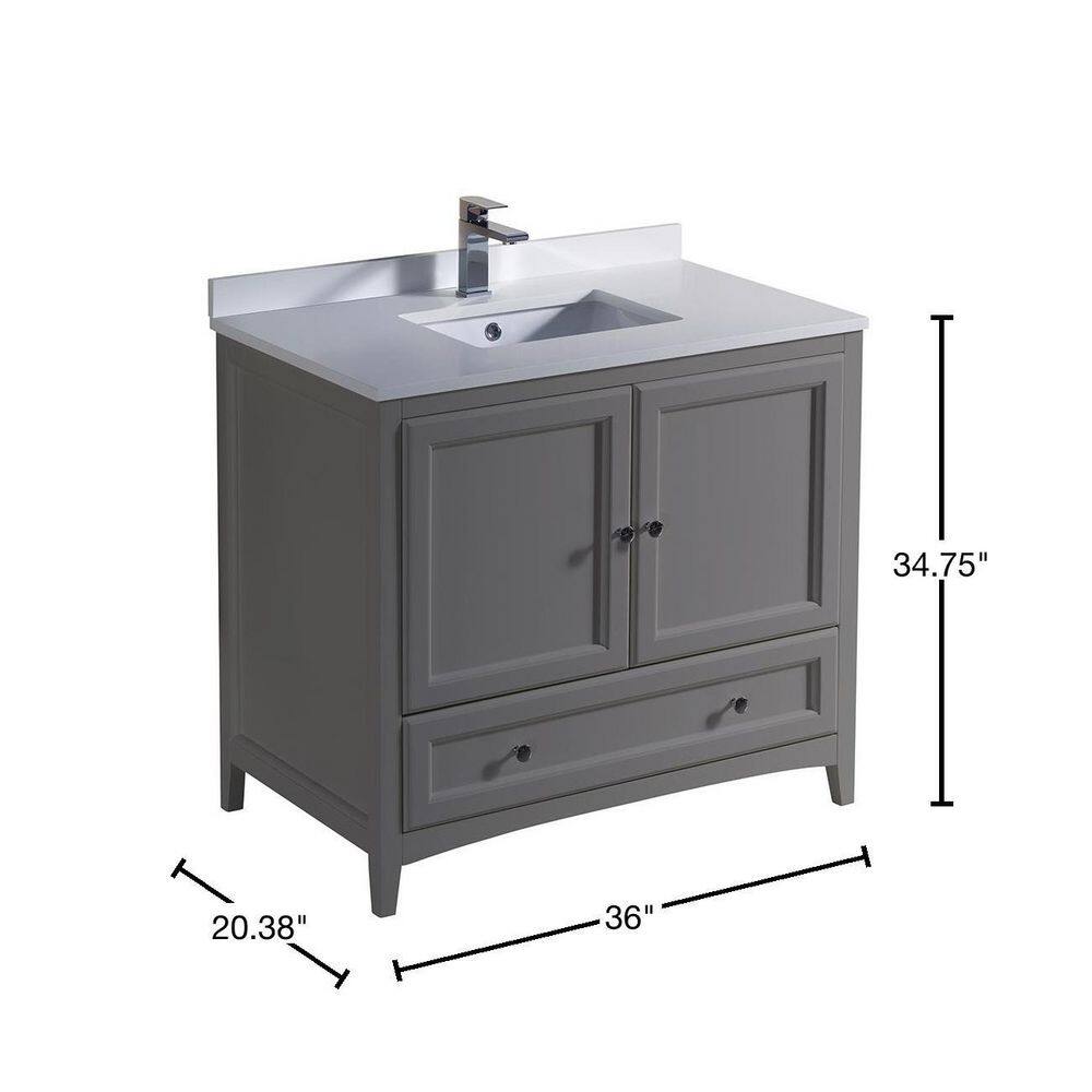 Oxford 36" Gray Quartz Stone Freestanding Single Sink Vanity