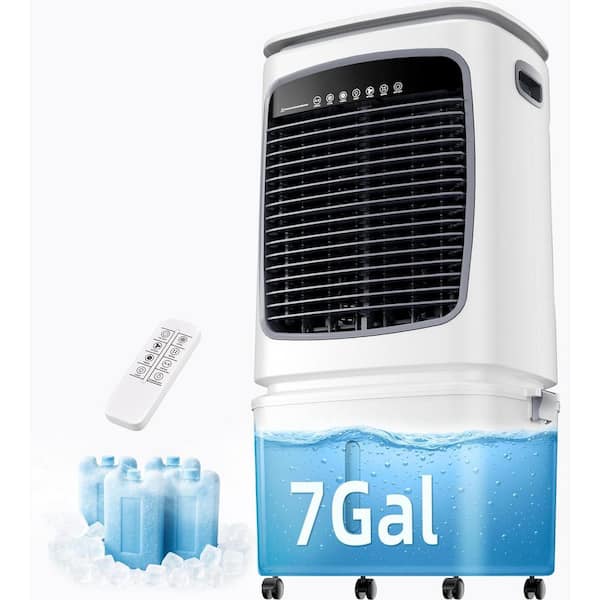 12H Timer 2000CFM Evaporative Air Cooler for 600 sq. ft Space with 7-Gal Water Tank, 90° Oscillation, 4-Ice Packs