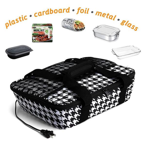 HOTLOGIC 3 qt. Black and White Food Heat Warming Tote Lunch Bag