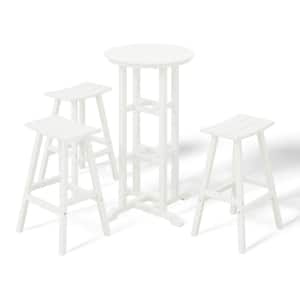 Laguna 4-Piece HDPE Weather Resistant Outdoor Patio Bar Height Bistro Set with Saddle Seat Barstools, White