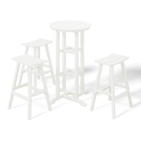 WESTIN OUTDOOR Laguna 4-Piece HDPE Weather Resistant Outdoor Patio Bar Height Bistro Set with Saddle Seat Barstools, White