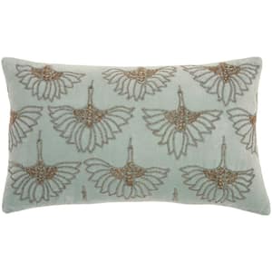 Sofia Celadon Floral Handmade 12 in. x 20 in. Throw Pillow