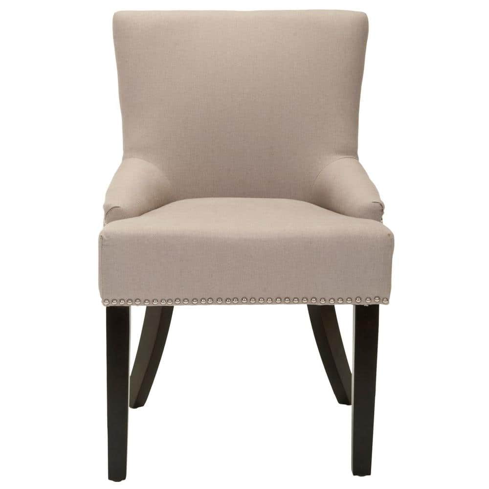 Taupe Linen Upholstered Side Chair with Espresso Wood Legs