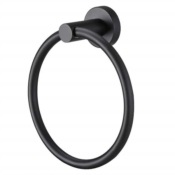 Cubilan Wall Mounted Round Stainless Steel Towel Ring Towel Storage Hanger in Black