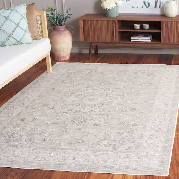 Mason 8 ft. x 10 ft. Light Gray/Green Medallion Border Area Rug