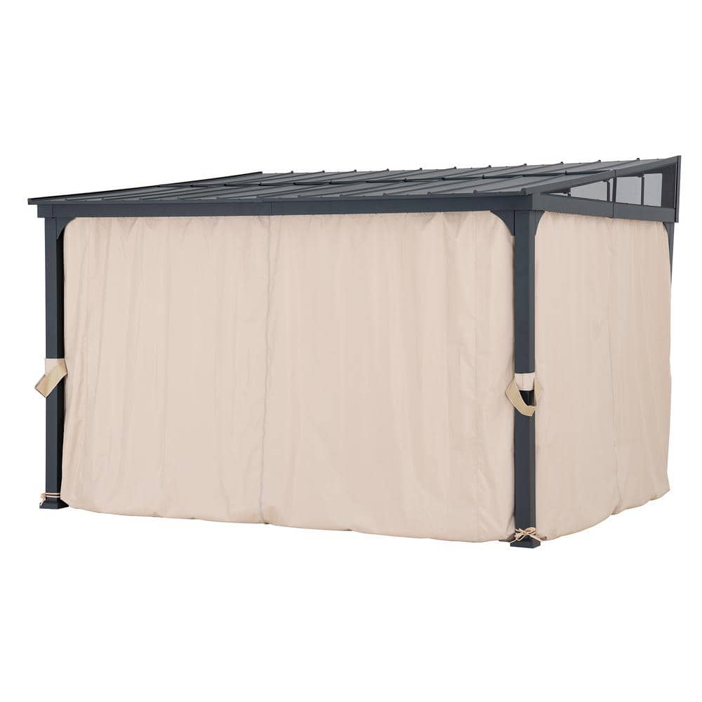 Large Black Wall-Mounted Gazebo with Curtains and Netting