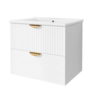 24 in. W x 18 in. D x 23 in. H Wall-Mounted Bath Vanity in White with White Ceramic Top