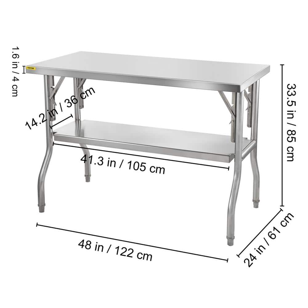 VEVOR Stainless Steel 48'' Folding Commercial Prep Table