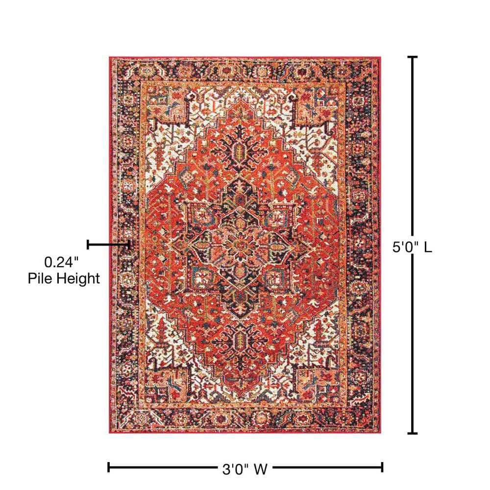 Patrice Emblem Orange Synthetic 3' x 5' Indoor/Outdoor Rug