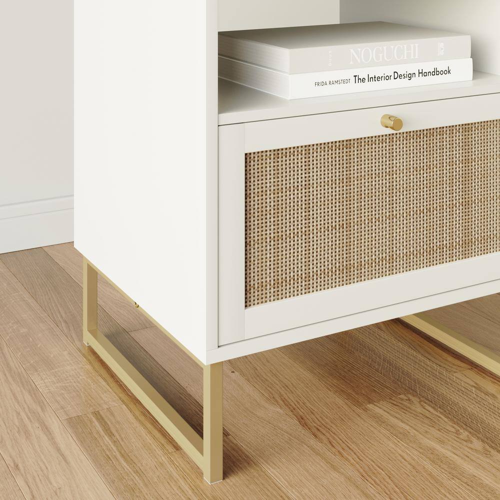 Mina White and Gold Rattan Nightstands Set of 2