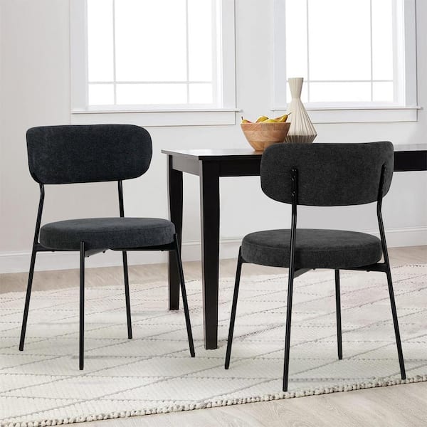 Glamour Home Set of 2 Aya Black Chenille Dining Chair with