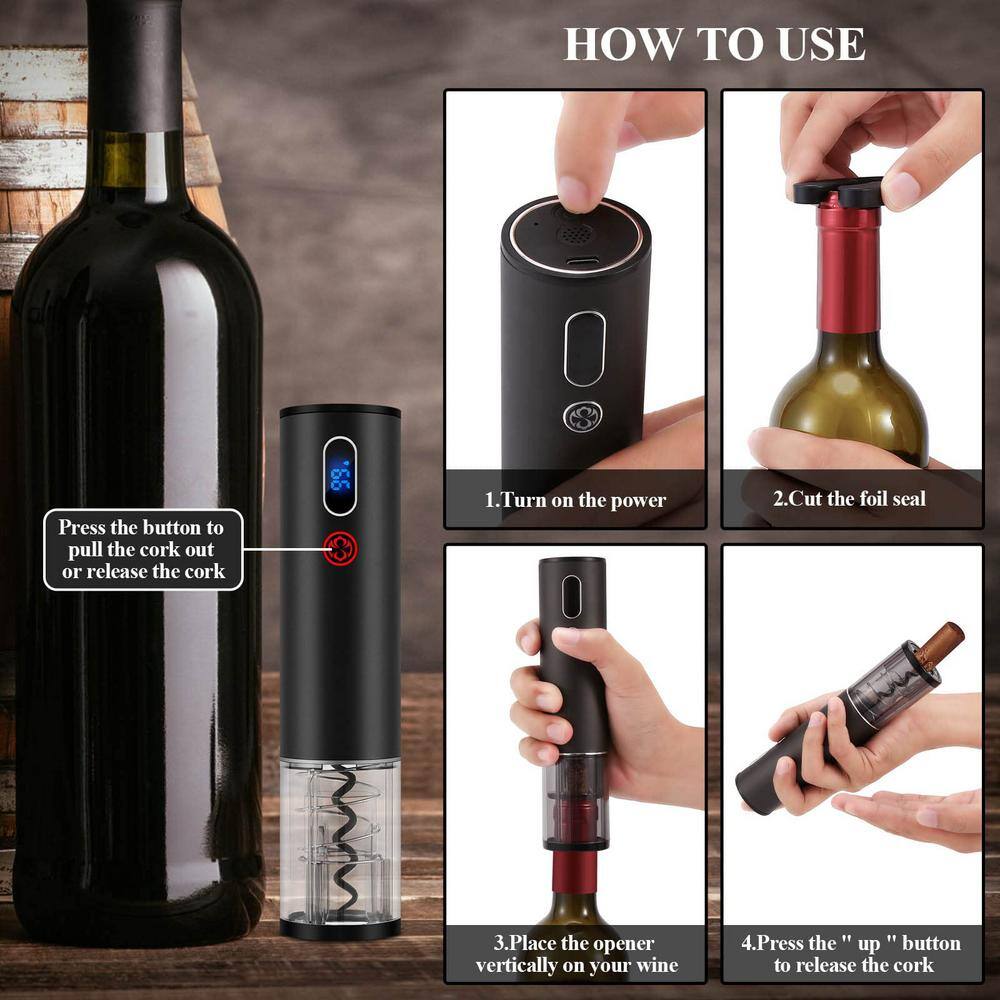 Black Electric Wine Bottle Opener Set with Decanter, Aerator, and Accessories