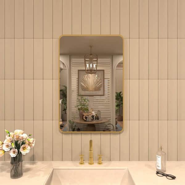 TaiMei 24 in. W x 36 in. H Rectangular Framed Wall Bathroom Vanity Mirror in Gold