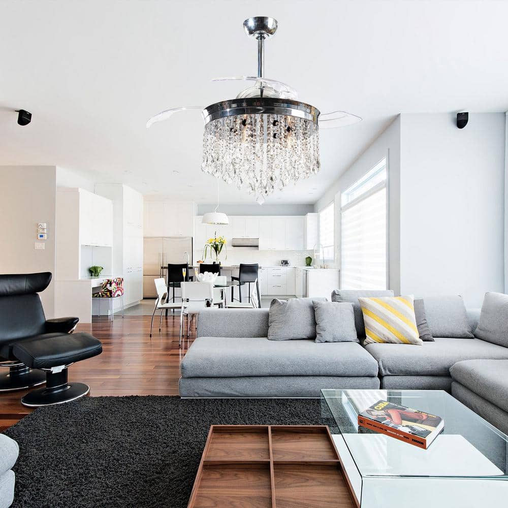 Mateo 42" Chrome Retractable Ceiling Fan Chandelier with Remote
