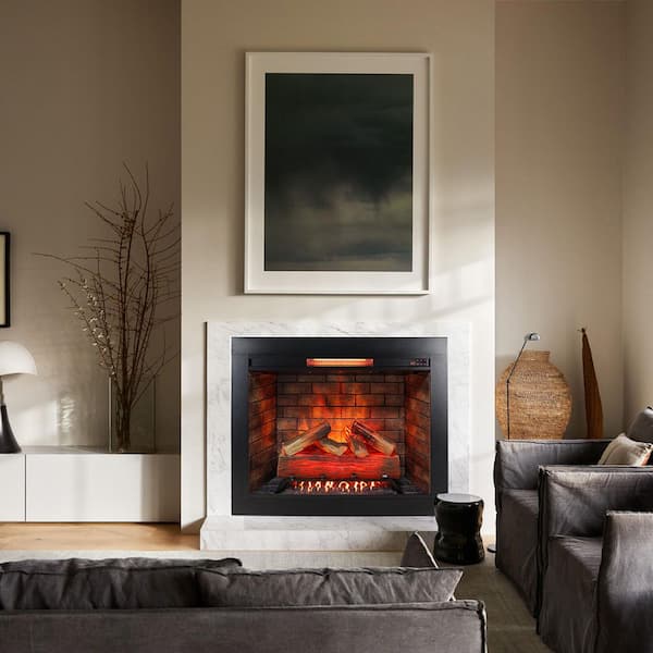 33 in. 5000BTU Infrared Electric Fireplace Insert with Fire Cracking Sound & Removable Trim Kit in Black