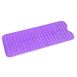39.4 in. x 15.8 in. Non-Slip Shower Mat in Transparent Purple BPA-Free Massage Anti-Bacterial with Suction Cups Washable