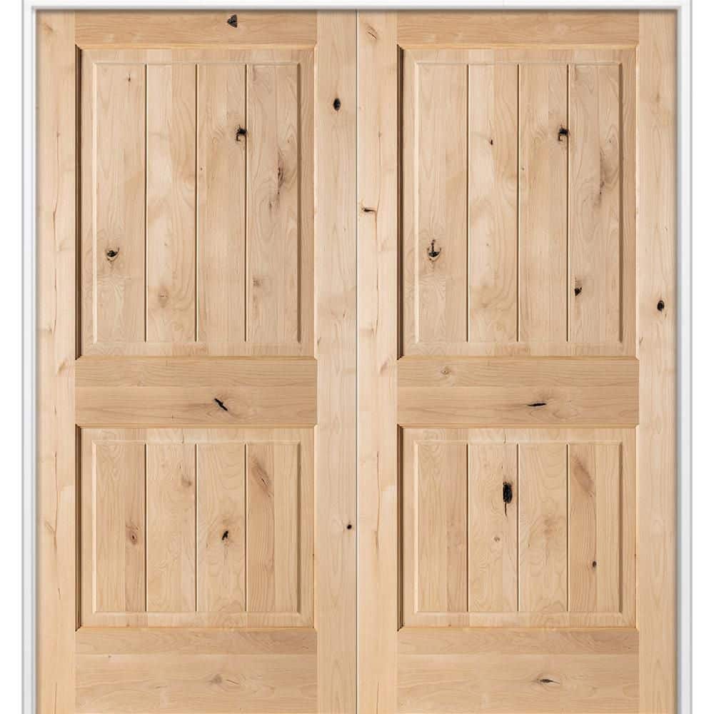 72 in. x 80 in. Knotty Alder 2-Panel V-Groove Solid Wood Universal Unfinished Wood Double Prehung Interior Door price history on PriceWatchPro