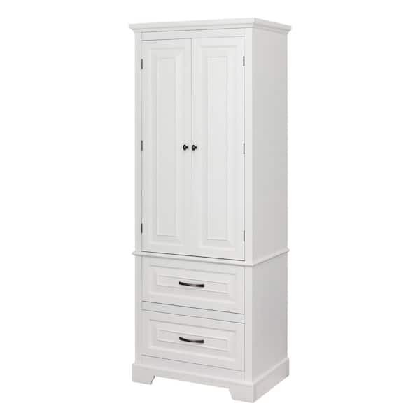 St. James 24 in. W x 16 in. D x 62.25 in. H White Bathroom Storage Linen Cabinet with 2-Door 2-Drawer