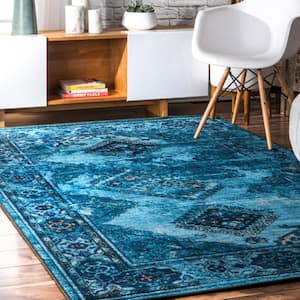 Distressed Tribal Lavonna Blue 4 ft. 4 in. x 6 ft. Area Rug