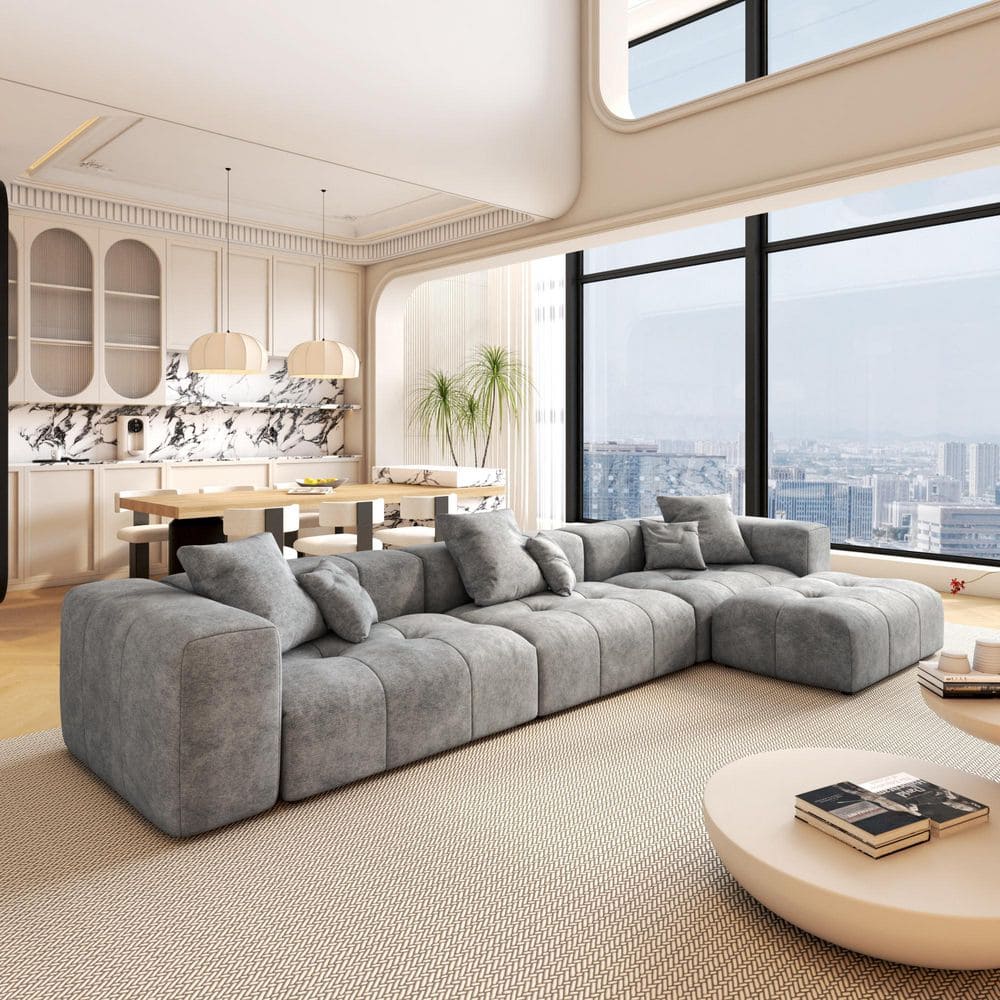 Oversized 144.17 in. 4-Piece Linen Sectional Sofa L-Shaped Free Combination Living Room Set with Ottoman in. Gray price history on PriceWatchPro