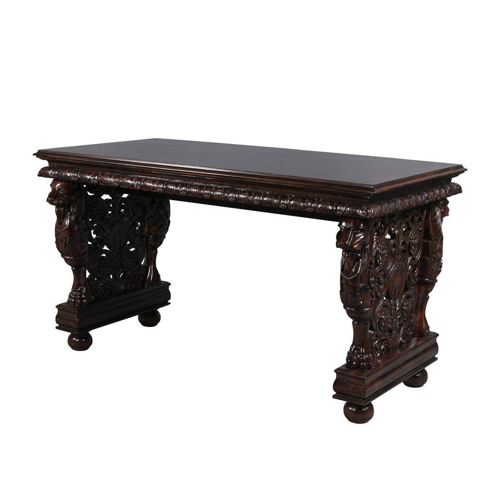 Gryphon Carved Mahogany 55'' Writing Desk in Brown