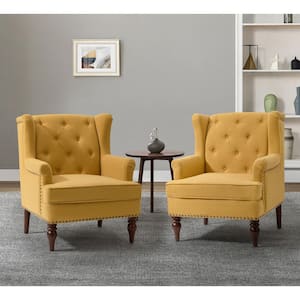 Cecília Mustard Armchair With Solid Wood Legs Set of 2