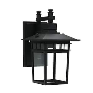 1-Light Black Waterproof Outdoor Porch Light Wall Lantern Sconce Light with Clear Glass Shade