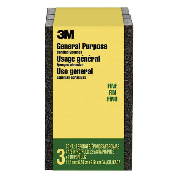 3m 4 5 In X 2 5 In X 1 In Fine Grit Block Sanding Sponge 3 Sponge Pack Cp001 3pk Lg The Home Depot