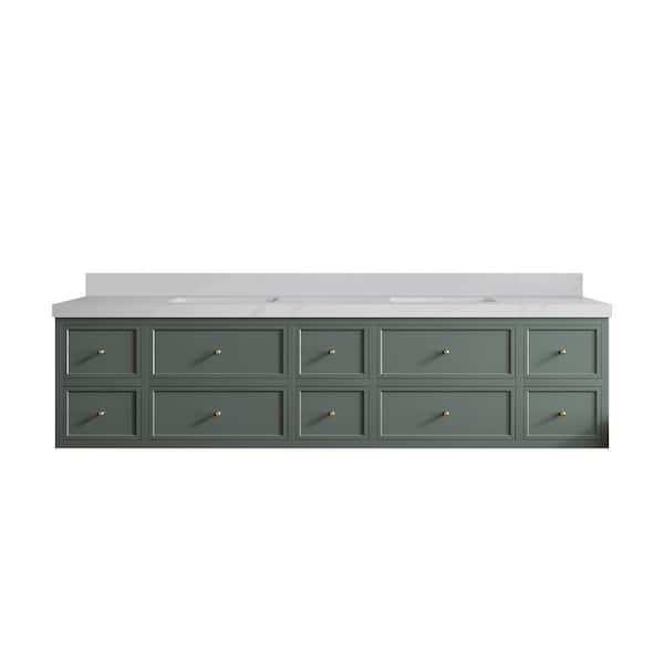 Willow Collections Roswell 84 in. W x 22 in. D x 36 in. H Double Sink Bath Vanity in Pewter Green with 2 in. Calacatta Sienna qt. Top