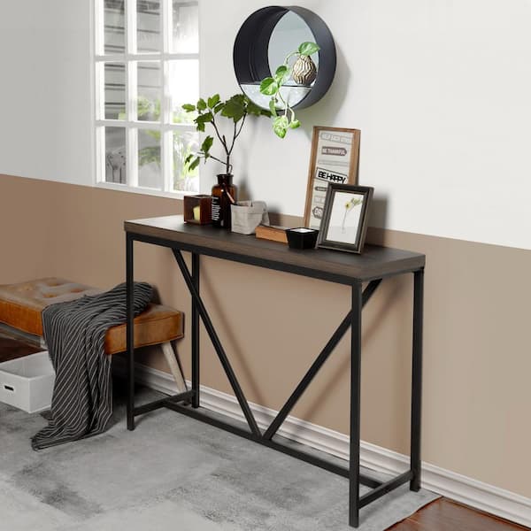 Homy Casa Hemphill 47.2 in.Brown Rectangle Manufactured Wood Top Metal Frame Consle Table