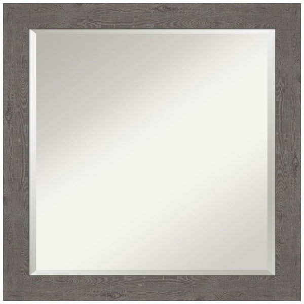 Amanti Art Rustic Plank Grey Narrow 23.5 in. H x 23.5 in. W Framed Wall Mirror