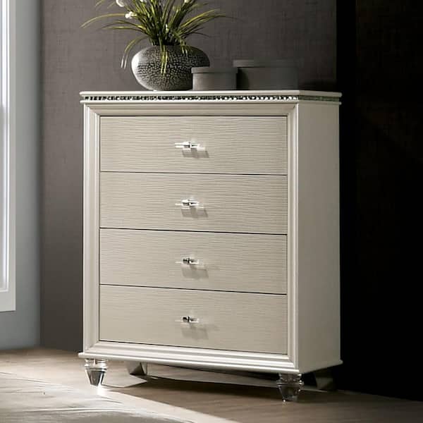 Furniture of America Penella Pearl White Textured 4-Drawer 30.13 in. Chest of Drawers