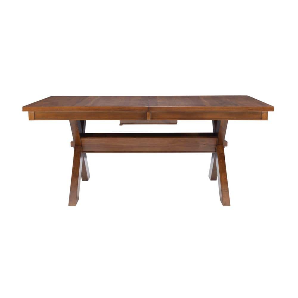 Dark Hazelnut Extendable Wood Dining Table with Cross Legs
