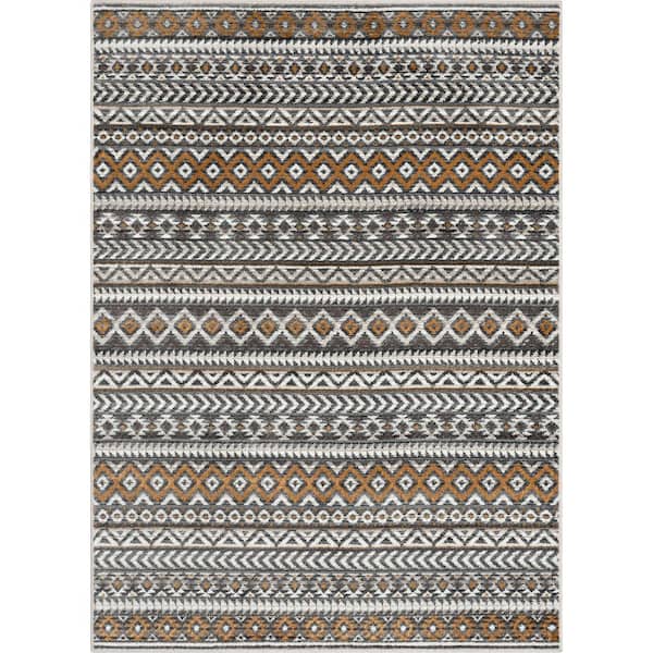 Well Woven Verity Sahil Grey 3 ft. 11 in. x 5 ft. 3 in. Moroccan Tribal Stripe Area Rug