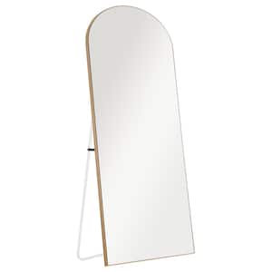65 in. x 22 in. Modern Arched PS Framed Wood Color Dome Standing Vanity Mirror with Bracket