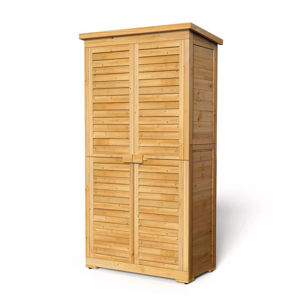 Lofka 34.3 in. W x 18.3 in. D x 63.2 in. H Nature Wood Outdoor Storage Cabinet, Double Lockable Wooden Garden Shed CC3001 - The Home Depot