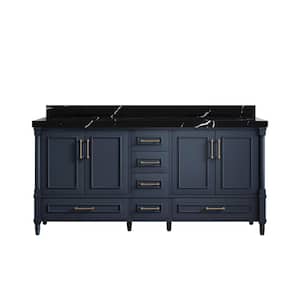 Hudson 72 in. W x 22 in. D x 36 in. H Double Sink Bath Vanity in Navy Blue with 2" Calacatta Black Top