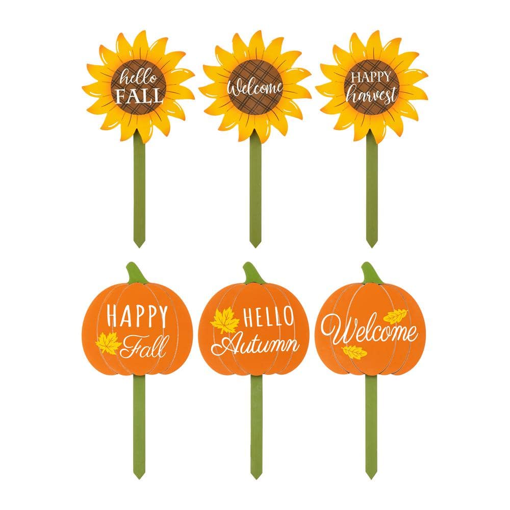EAN 6941327187347 product image for 15 in. H Set of 3 Fall Wooden Pumpkin and Sunflower Yard Stake | upcitemdb.com