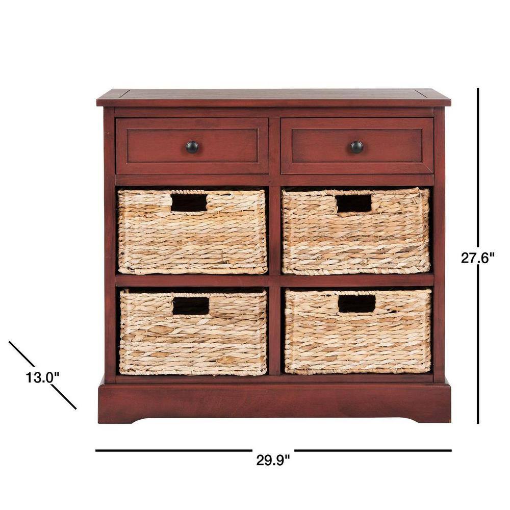 Transitional Red Pine 30'' Storage Unit with Wicker Baskets
