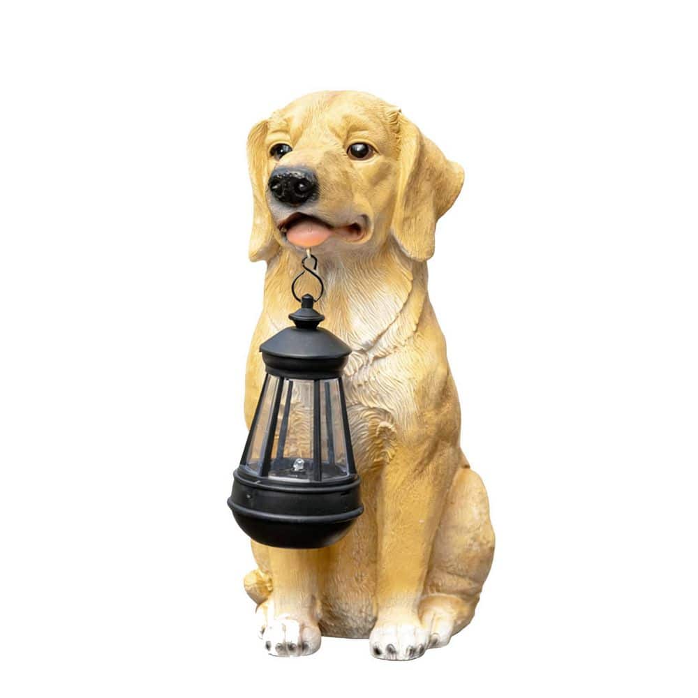 6 in. x 13 in. Yellow Resin Solar Dog Ornaments Garden Statue with