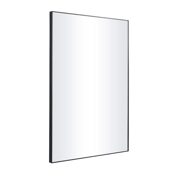 36 in. x 24 in. Simplistic Rectangle Framed Black Wall Mirror with Thin Minimalistic Frame