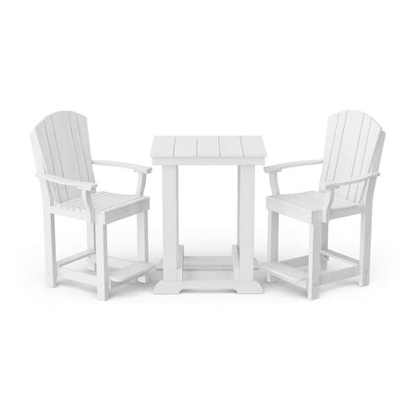 Heritage 3-Piece White HDPE Plastic Outdoor Patio Counter Set