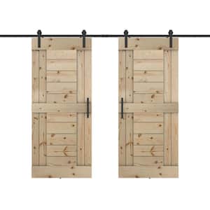 Short Bar 60 in. x 84 in. Fully Set Up Unfinished Pine Wood Sliding Barn Door with Hardware Kit