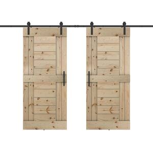 Short Bar 84 in. x 84 in. Fully Set Up Unfinished Pine Wood Sliding Barn Door with Hardware Kit