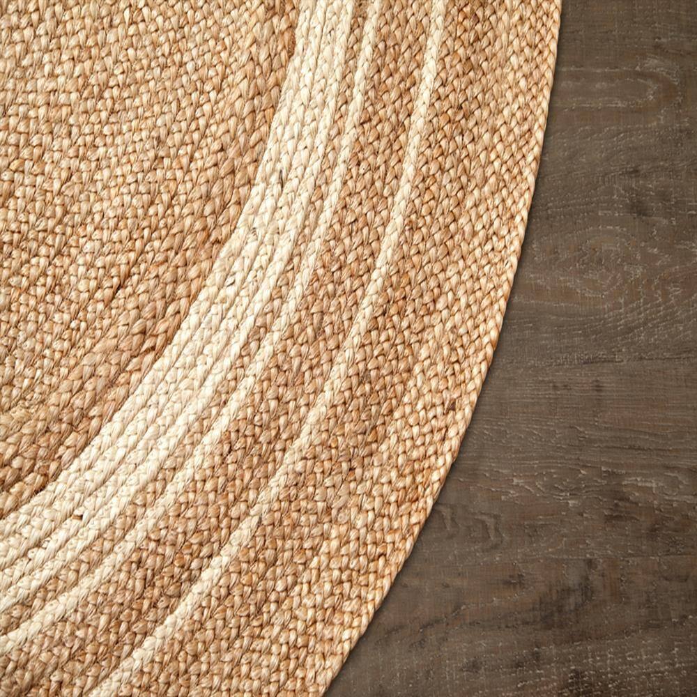 Sunrise Beige Tan Ivory Braided Wool Round Rug, 6' Diameter